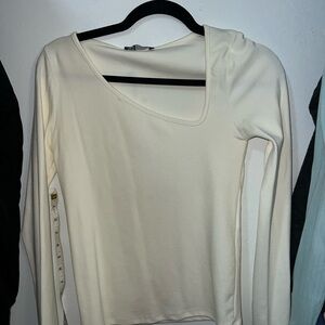 Zara Cream Asymmetrical Long Sleeve Top